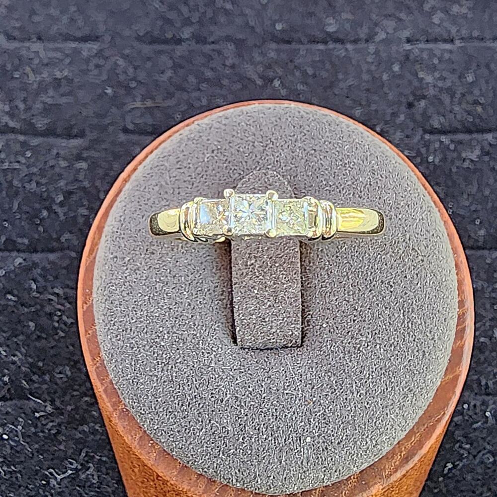 14K Yellow White Gold Past Present Future Princess Cut Diamond Ring - Picture 2 of 11